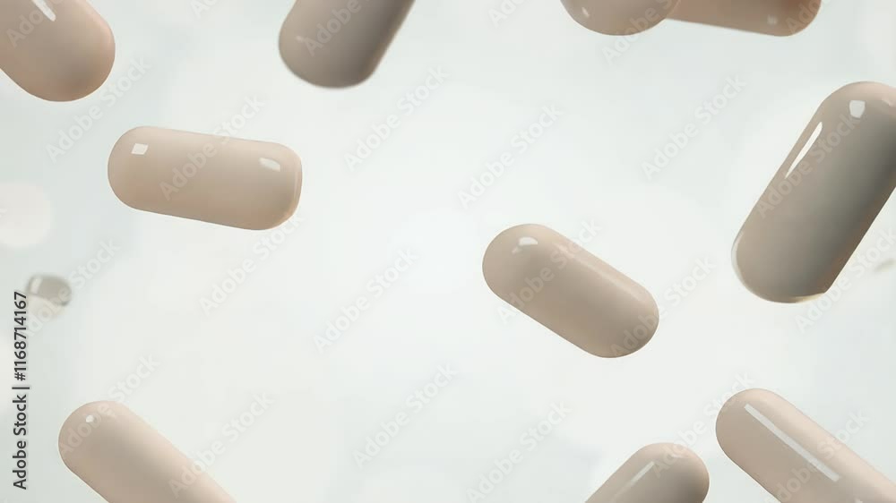 Watch pristine white pills cascading slow motion light background striking visual representation pharmaceuticals modern medicine