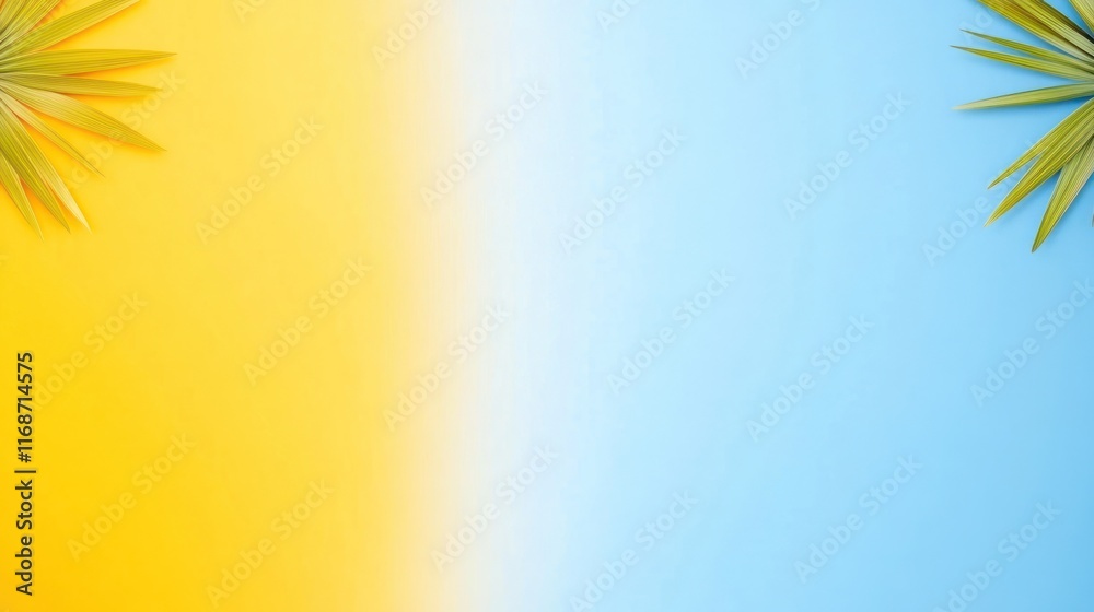 Fototapeta premium A vibrant gradient background with palm leaves for design use.