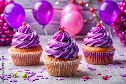 Delicious Cupcakes with Purple Balloons - 5 Million Followers Celebration photo