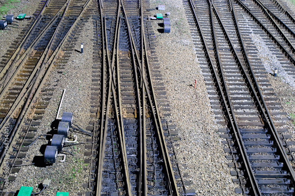 Fototapeta premium railway tracks and railway switches at the station