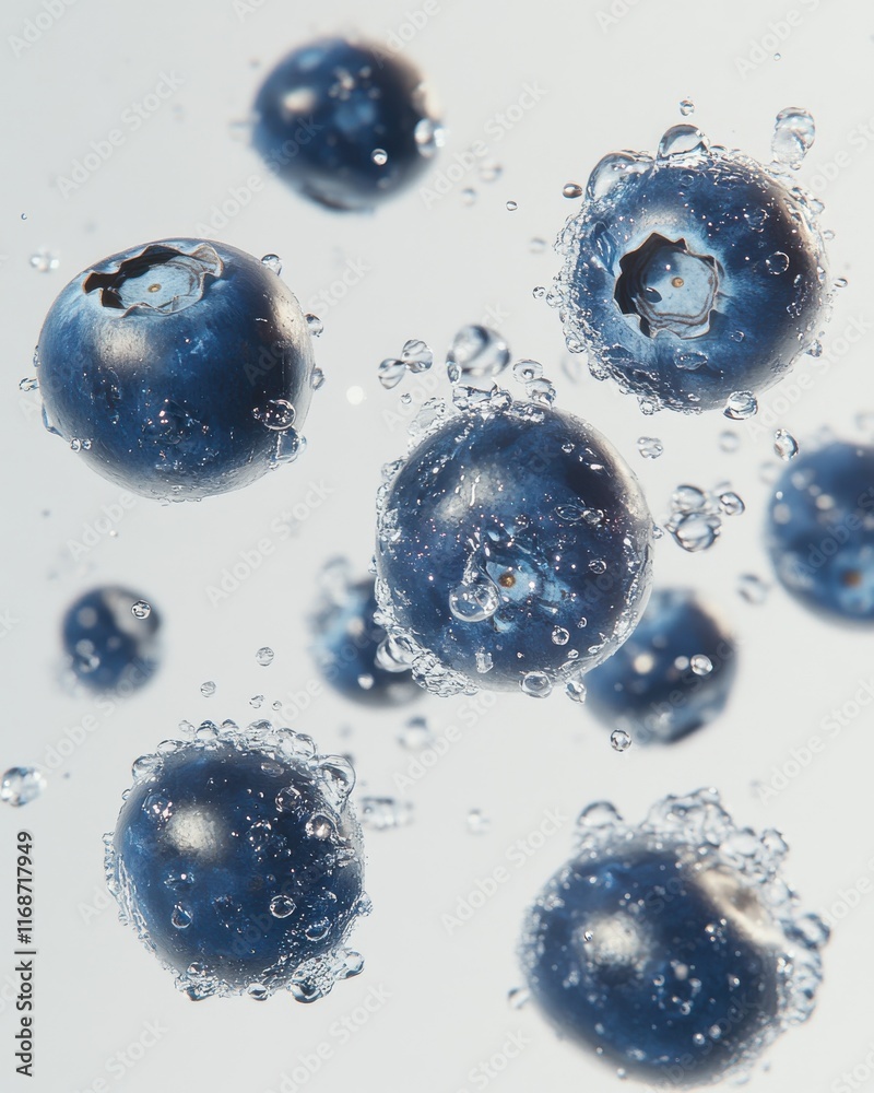 Fresh Blueberries Splashing in Clear Water with Bubbles, Capturing the Essence of Healthy Eating and Natural Ingredients for Culinary Inspiration Fresh Blueberries Splashing in Clear Water with Bubbles, Capturing the Essence of Healthy Eating and Natural Ingredients for Culinary Inspiration