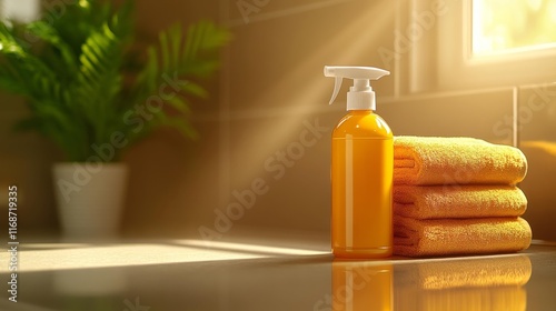 Bug Spray Bottle in a Modern Bathroom Setting. Generative AI photo
