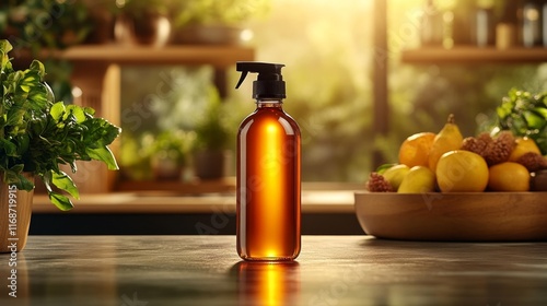 Natural Pest Repellent Bottle on Kitchen Counter. Generative AI photo