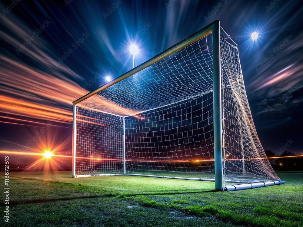 Long Exposure Soccer Goal Night Photography - Dramatic Sport Image Long Exposure Soccer Goal Night Photography - Dramatic Sport Image