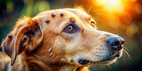 Dog with Ticks: Close-Up Documentary Photography of Parasite Infestation photo