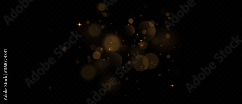 Golden light dust png. Christmas bokeh light effect. A gorgeous Christmas glowing dust background. Overlays, overlay, light texture. Yellow flickering glow bokeh light and particle motion.	
