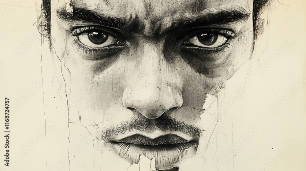 Obraz premium Sketch of a man who undergoes depression