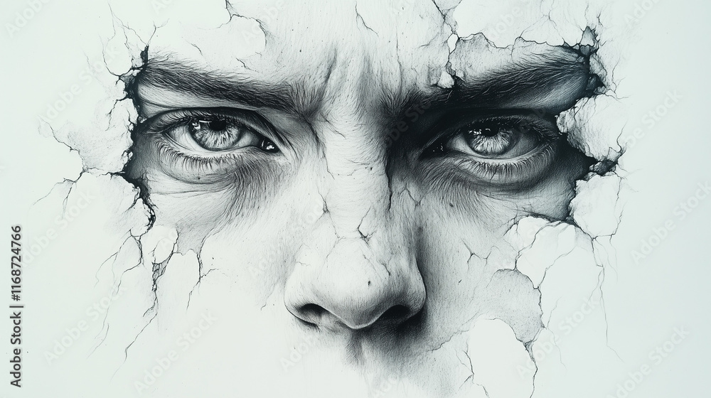 Obraz premium Sketch of a man who undergoes depression