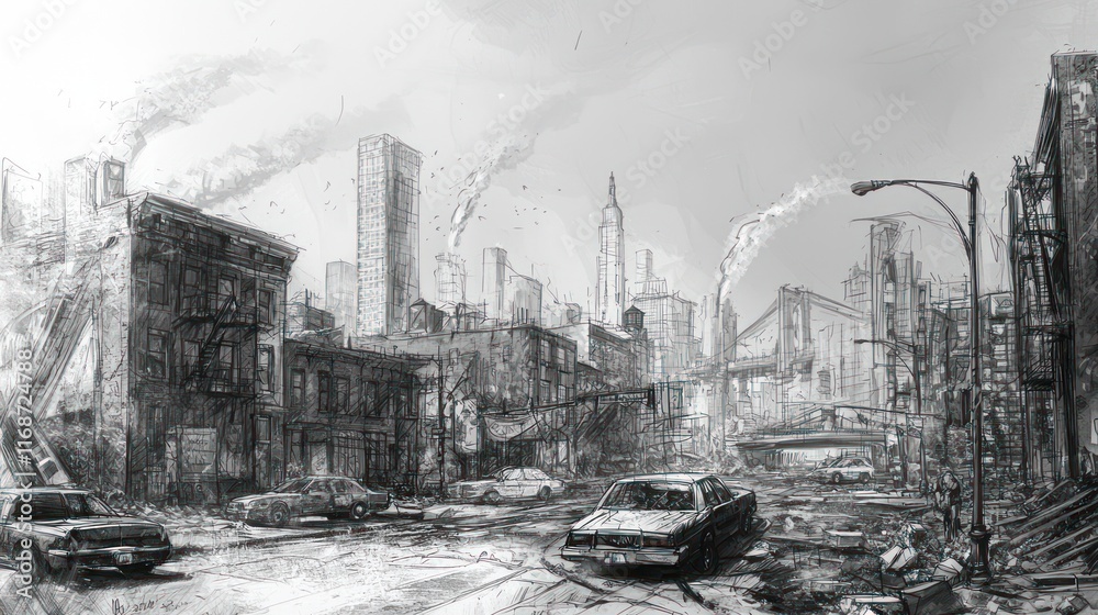 Obraz premium Post-Apocalyptic Cityscape: A Bleak Urban Landscape