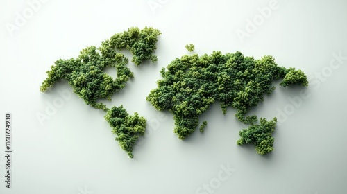 World map made of green grass on white background. photo