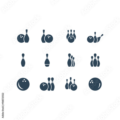 Bowling pin icons set. Bowling game. Simple icon Logo template. Bowling club, tournaments. Sport icon.