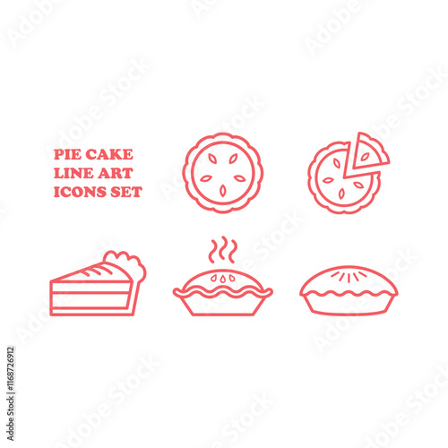 Pie cake icons set. Flat vector illustration in black on white background. EPS 10 vector logo template.