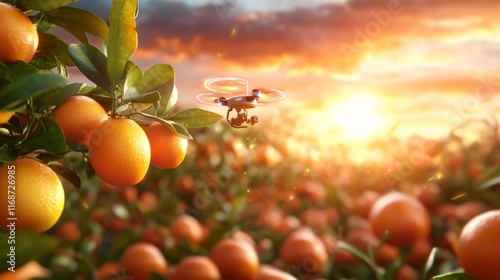 Smart Drone in a Citrus Orchard. Generative AI photo