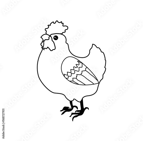 Line art rooster isolated on white background