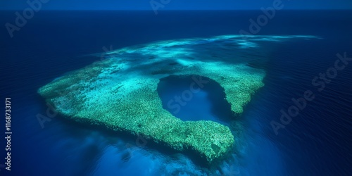Fototapeta Naklejka Na Ścianę i Meble -  Aerial view of a vibrant coral reef island in the deep ocean.  Stunning underwater landscape.