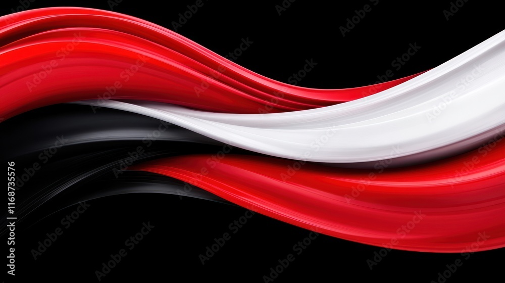 Fototapeta premium Abstract flowing design featuring black, red, and white waves.