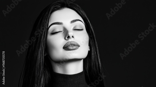 Elegant Woman with Closed Eyes in Black and White Portrait Photography
