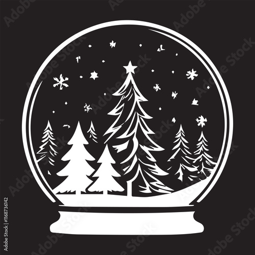 black and white Christmas Snow Globe logo type silhouette design