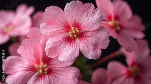 Pink blossoms bloom under soft light showcasing delicate petals in a serene arrangement