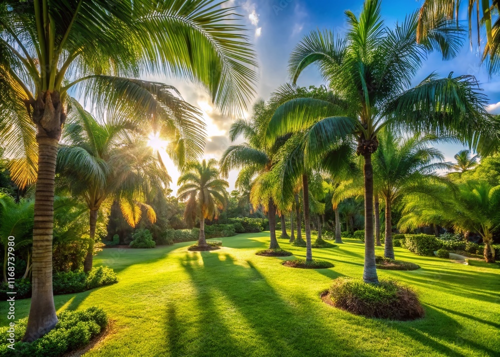 Lush Tropical Garden: Palm Trees in the Rule of Thirds Composition Lush Tropical Garden: Palm Trees in the Rule of Thirds Composition