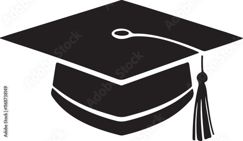 black and white graduation hat logo type silhouette design