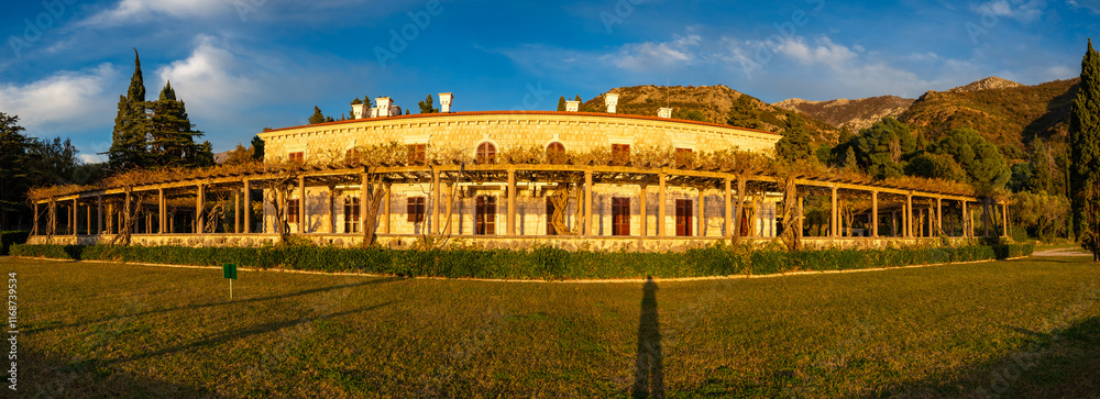 Obraz premium One of unfinished investment abandoned in construction, building on the beach of Adriatic Sea in Montenegro