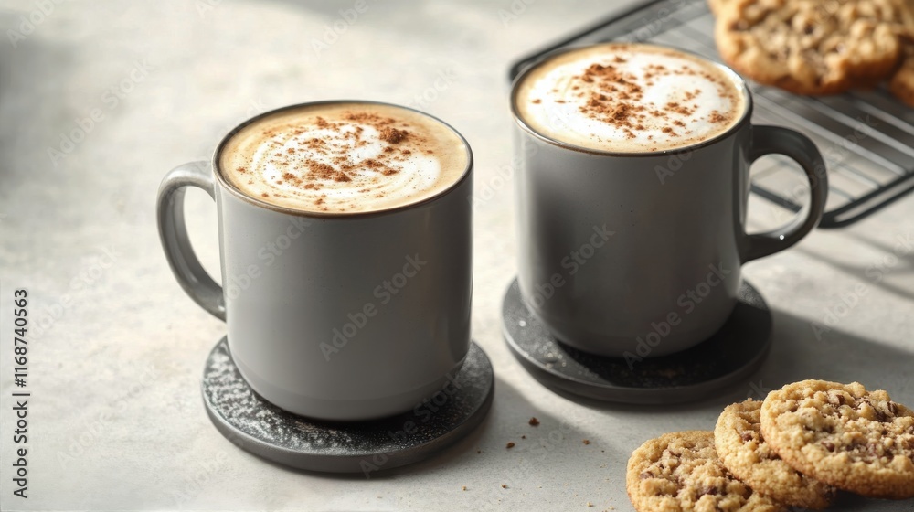 Warm drinks and cookies enjoyed together on a cozy kitchen countertop Warm drinks and cookies enjoyed together on a cozy kitchen countertop