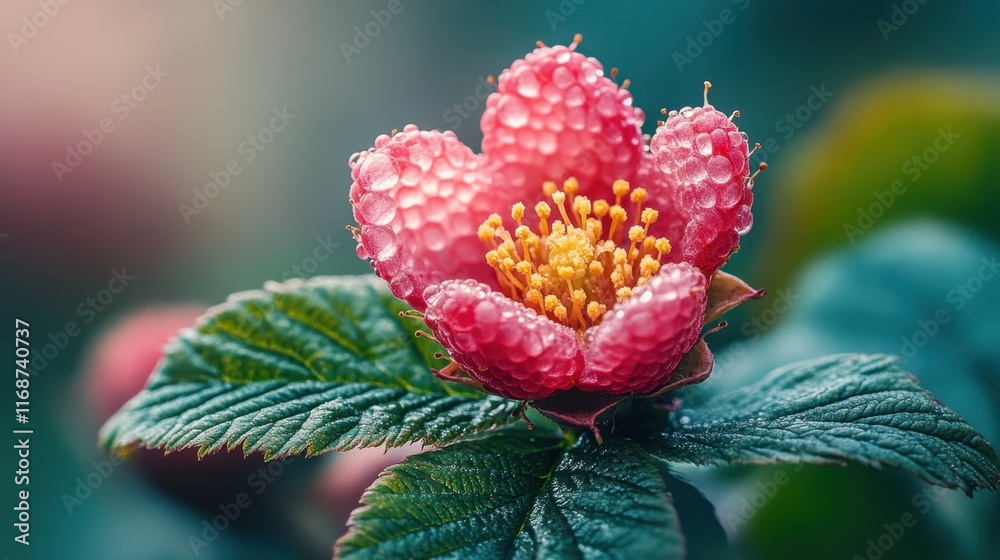 Beautiful pink flower with dew drops on leaves showcasing nature's vibrant colors during early morning light. Generative AI Beautiful pink flower with dew drops on leaves showcasing nature's vibrant colors during early morning light. Generative AI