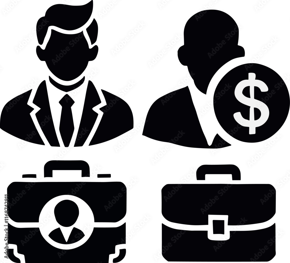 Business profile and CV set icons for resumes and recruitment processes