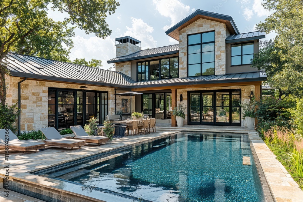 custom made wallpaper toronto digitalModern luxury home exterior with swimming pool and landscaping