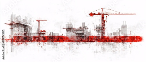Abstract Red Construction Site Artwork