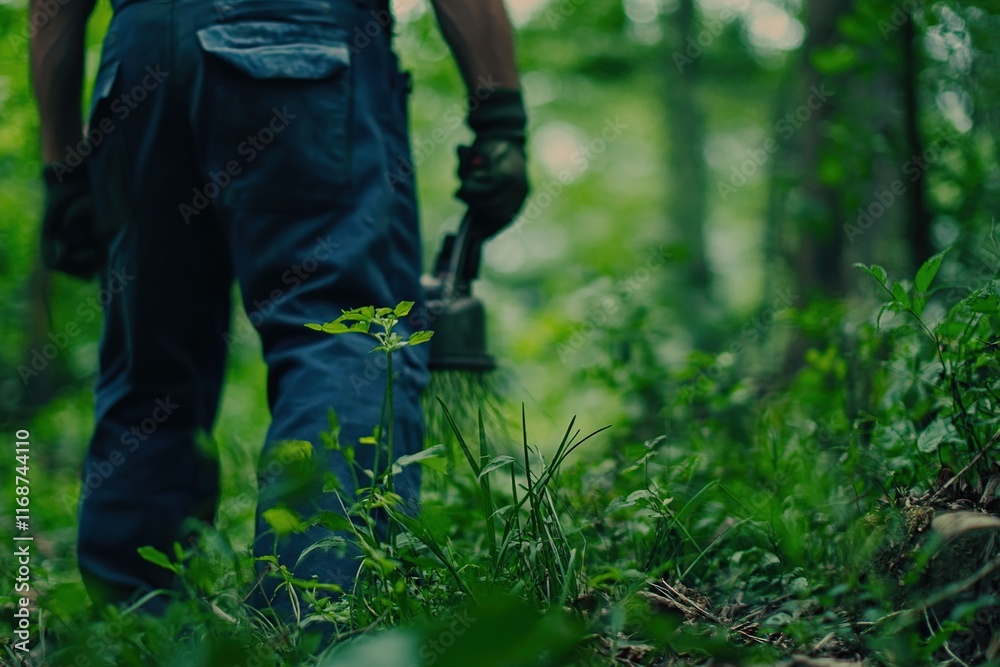 Forestry Worker Maintaining Lush Greenery Forestry Worker Maintaining Lush Greenery