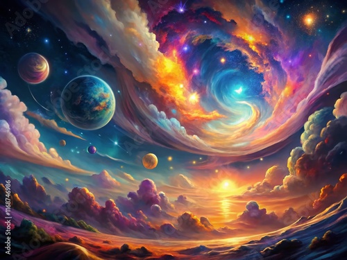Ethereal Celestial Dreamscape: 3000x3000 High-Resolution Surreal Sky Stock Photo