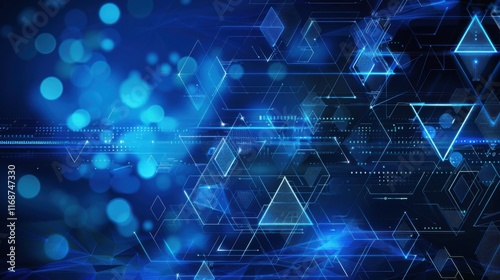 Blue geometric abstract technology background, blue technology light concept illustration