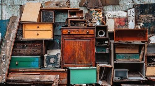 A Collection Of Old Damaged Furniture And Wooden Pieces photo