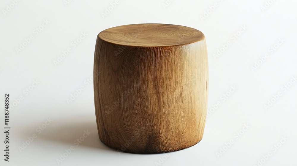 Fototapeta premium Round wooden stool with simple design, displayed on white for modern homes