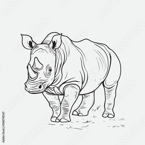 vector illustration of Rhino for comics Coloring Page.