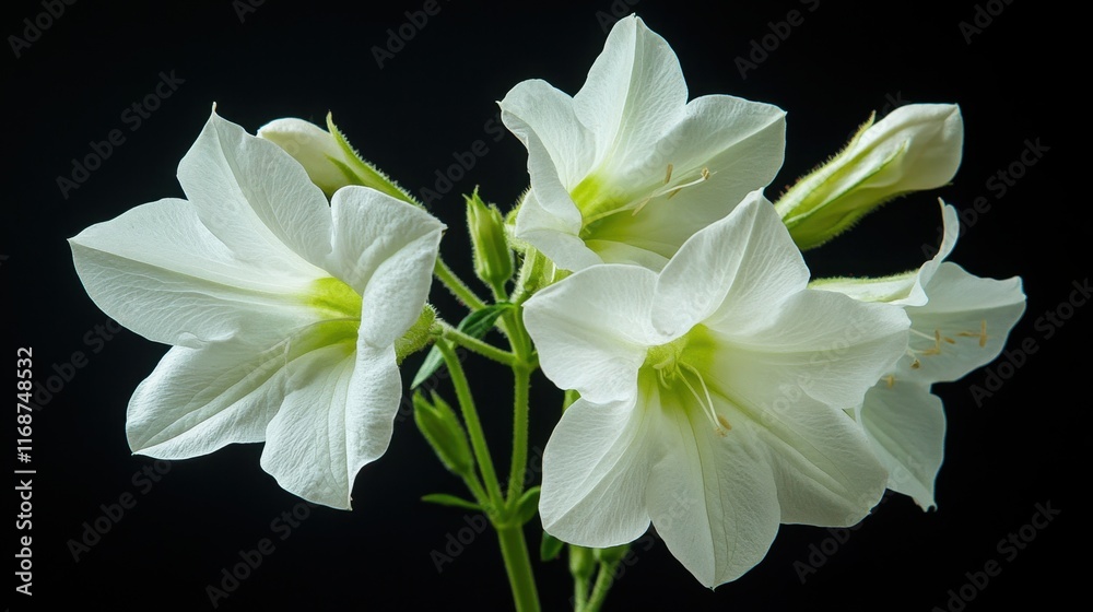Fototapeta premium Beautiful white flowers blooming with delicate petals showcasing nature's elegance in a dark background setting. Generative AI