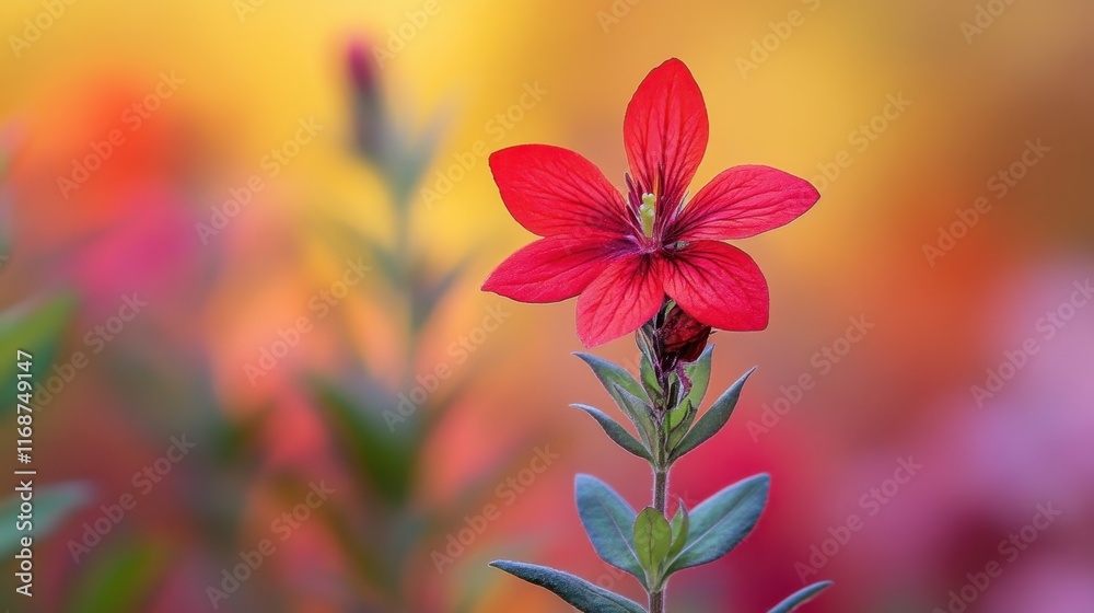 Vibrant red flower stands out against a colorful soft-focused backdrop in a garden during daylight. Generative AI Vibrant red flower stands out against a colorful soft-focused backdrop in a garden during daylight. Generative AI