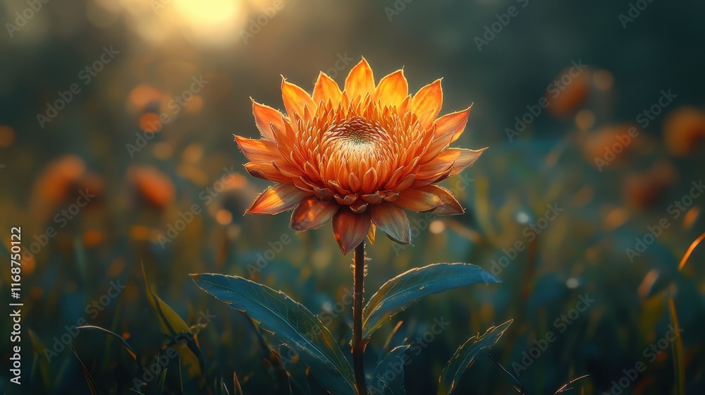 Sunlit flower blooms in a vibrant meadow during golden hour near the horizon. Generative AI Sunlit flower blooms in a vibrant meadow during golden hour near the horizon. Generative AI