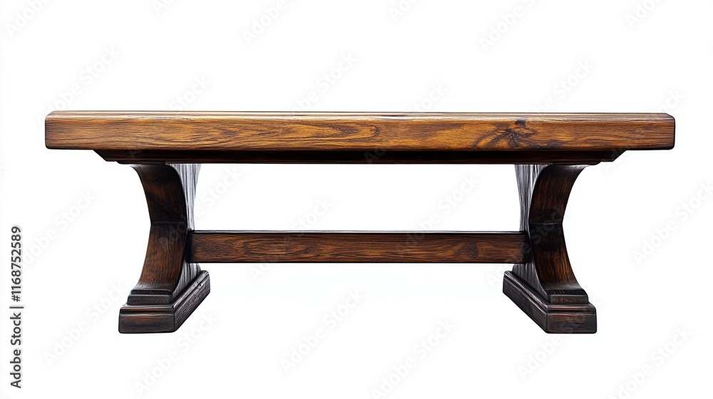 Simple dining bench with smooth wood finish, isolated on white for versatile use Simple dining bench with smooth wood finish, isolated on white for versatile use