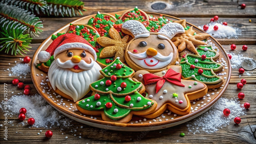 Fototapeta premium Festive Christmas Reindeer & Santa Cookie Platter