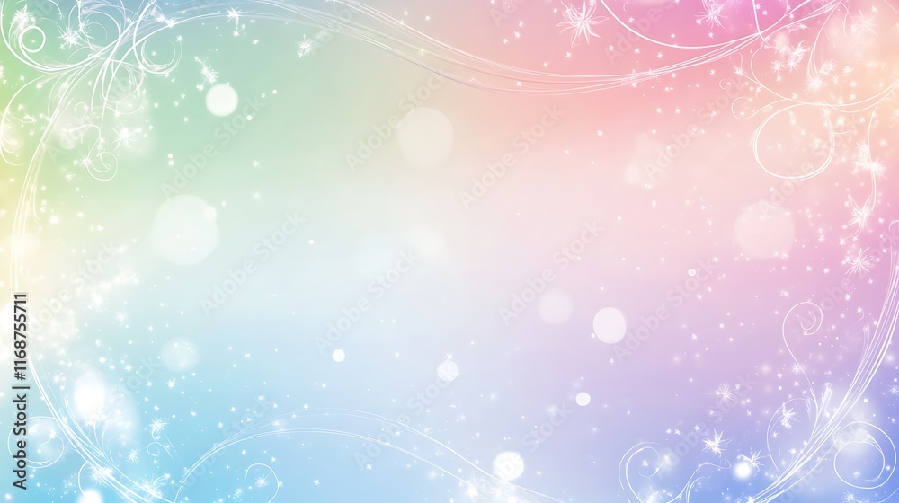Pastel Background with Delicate Floral Swirls and Sparkles Pastel Background with Delicate Floral Swirls and Sparkles