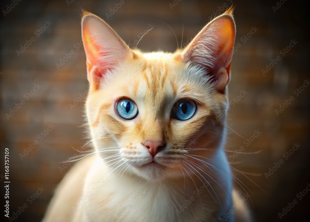 Flame Point Siamese Cat Portrait, High Depth of Field, Soft Focus Background Flame Point Siamese Cat Portrait, High Depth of Field, Soft Focus Background