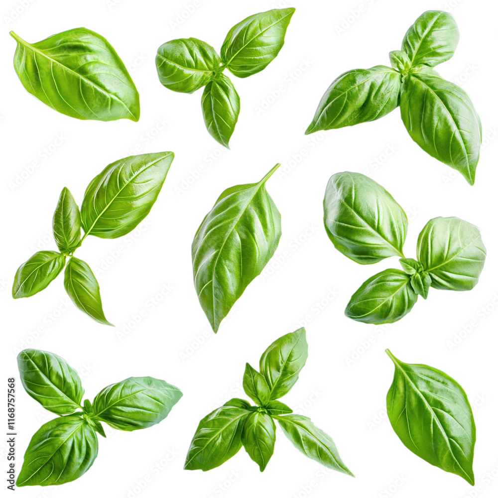 set of green mint leaves
