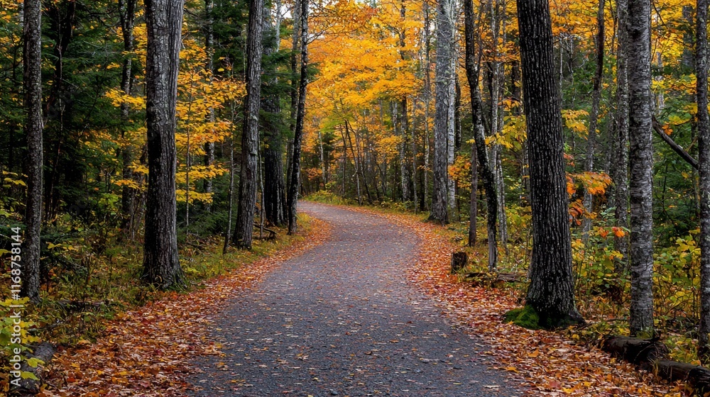 Obraz premium Winding autumn path through colorful forest.