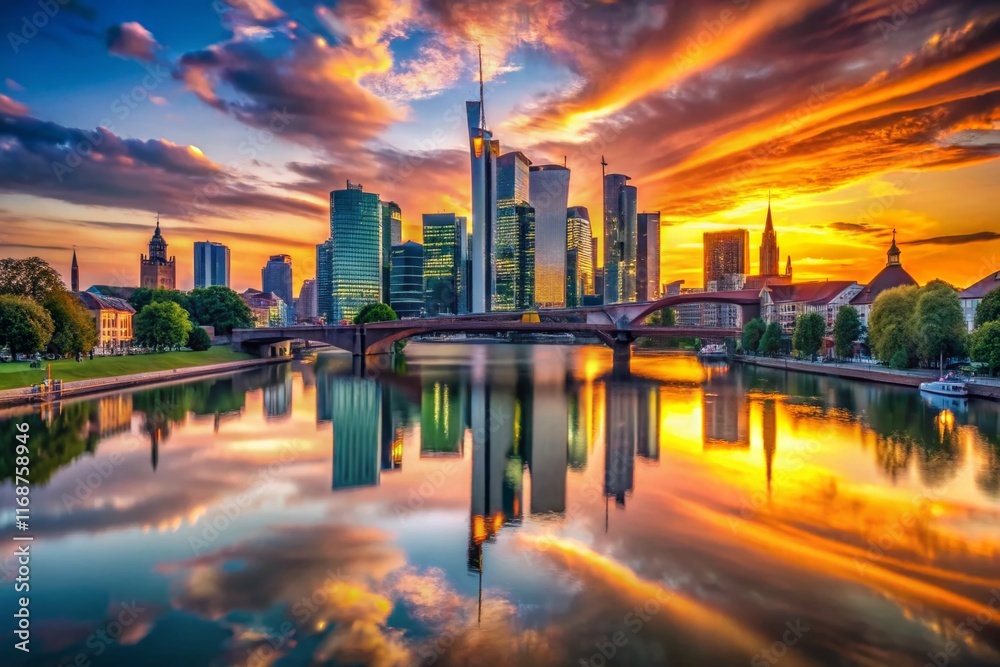 Obraz premium Frankfurt Skyline at Sunset, Modern Architecture, Germany