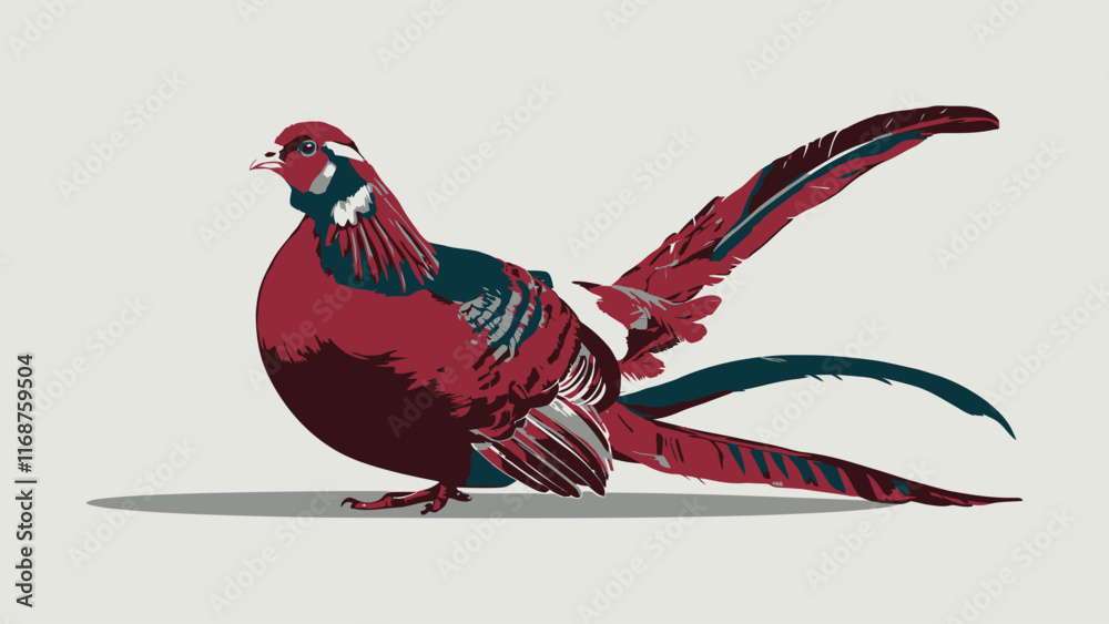 Fototapeta Colorful Illustration of a Pheasant Bird with Detailed Feather Design