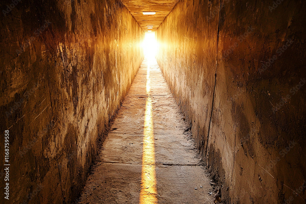Obraz premium Light shines through a long corridor at sunset