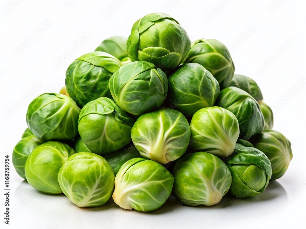 Fresh Green Brussel Sprouts Pile Isolated on White Background - Healthy Vegetable Stock Photo Fresh Green Brussel Sprouts Pile Isolated on White Background - Healthy Vegetable Stock Photo